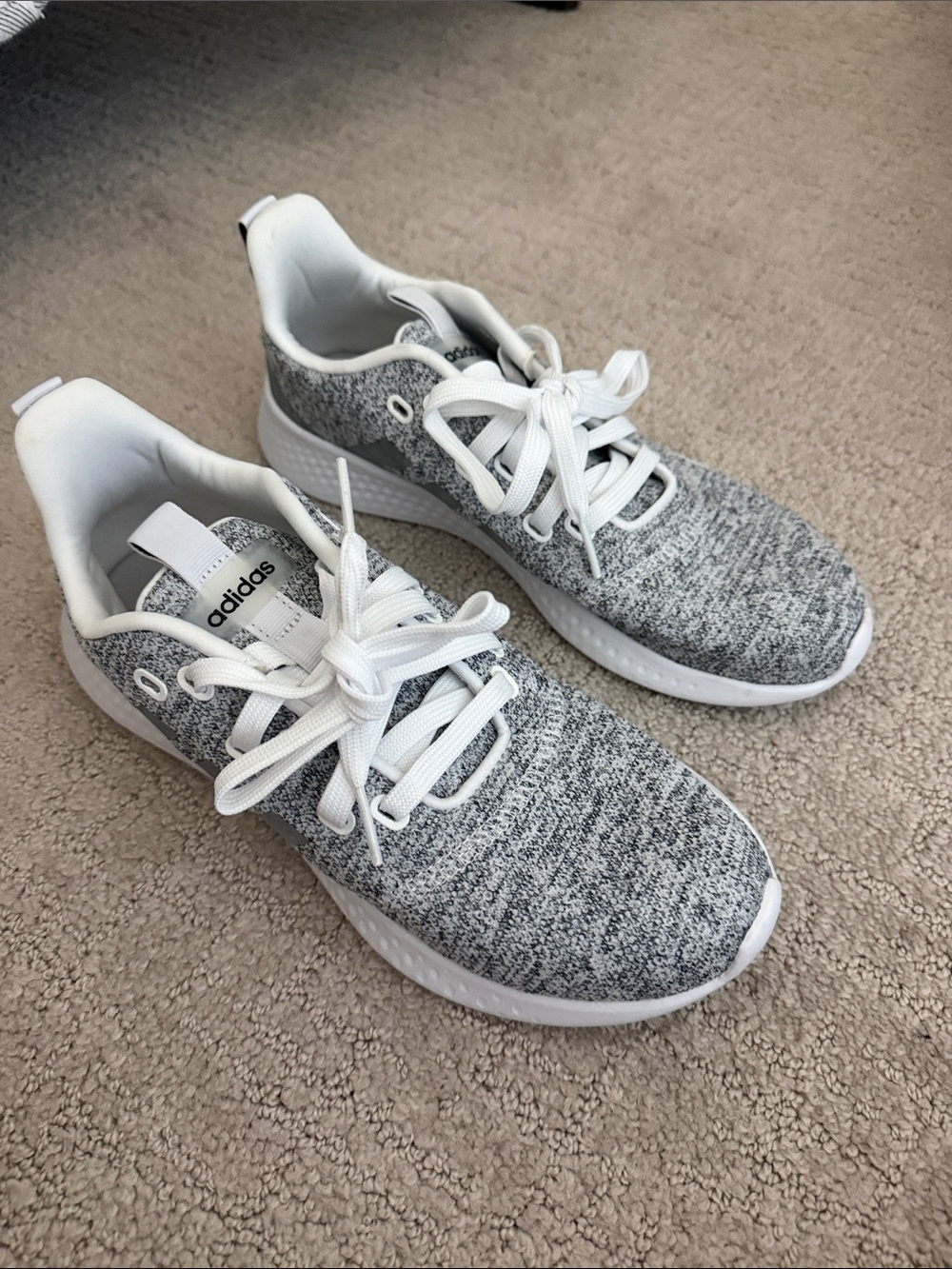 adidas Grey and White Knit Running Sneakers